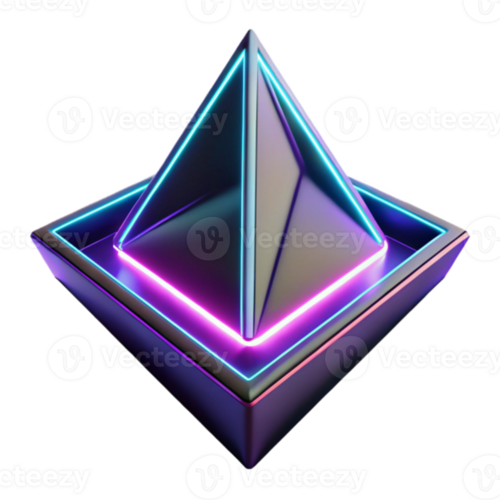 Neon Pyramid 3D Render Abstract Geometric Background with Glowing Lines png