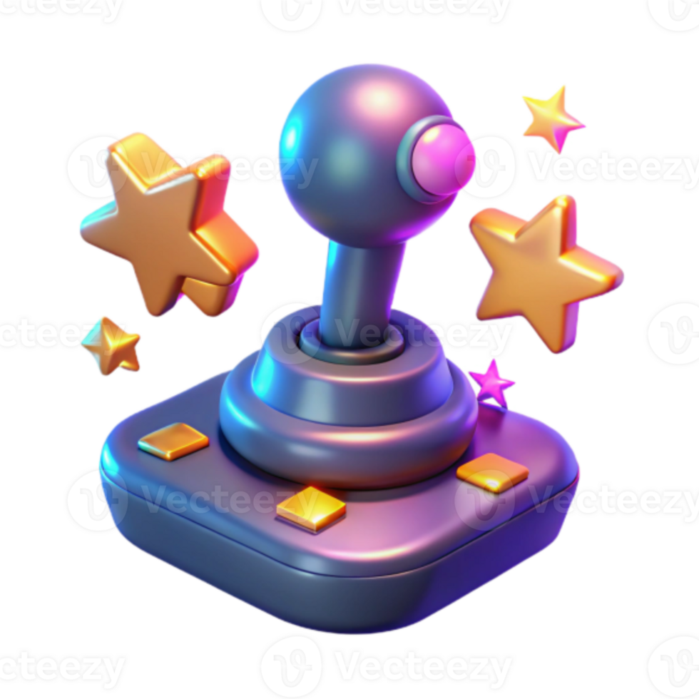 3D Render of Retro Joystick with Stars - Gaming Icon, Neon Colors, Virtual Reality, Nostalgia, Game Controller, Digital Art, Arcade Game, Gaming Background, 80s Vibe, Retro Gaming png