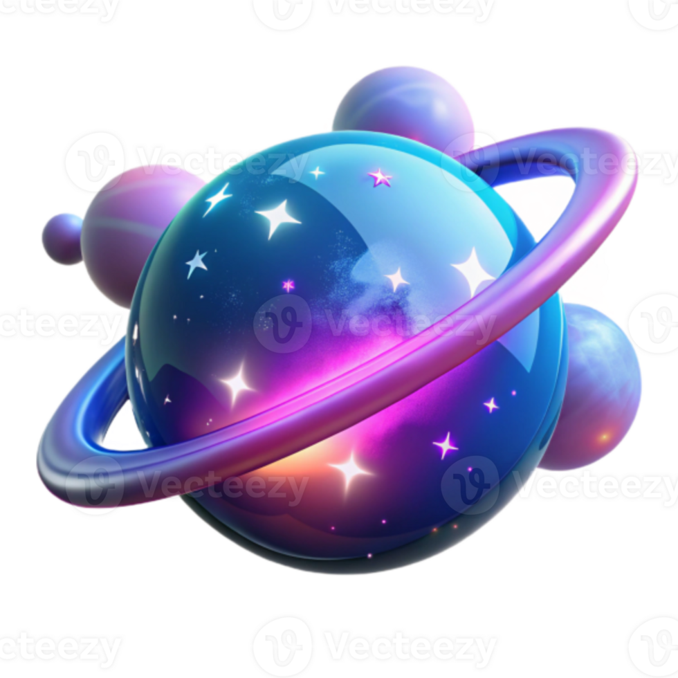 Glowing Planet with Ring System 3D Illustration png