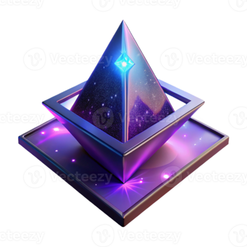 Cosmic Pyramid 3D Render A Futuristic Geometric Illustration with Glowing Nebula png