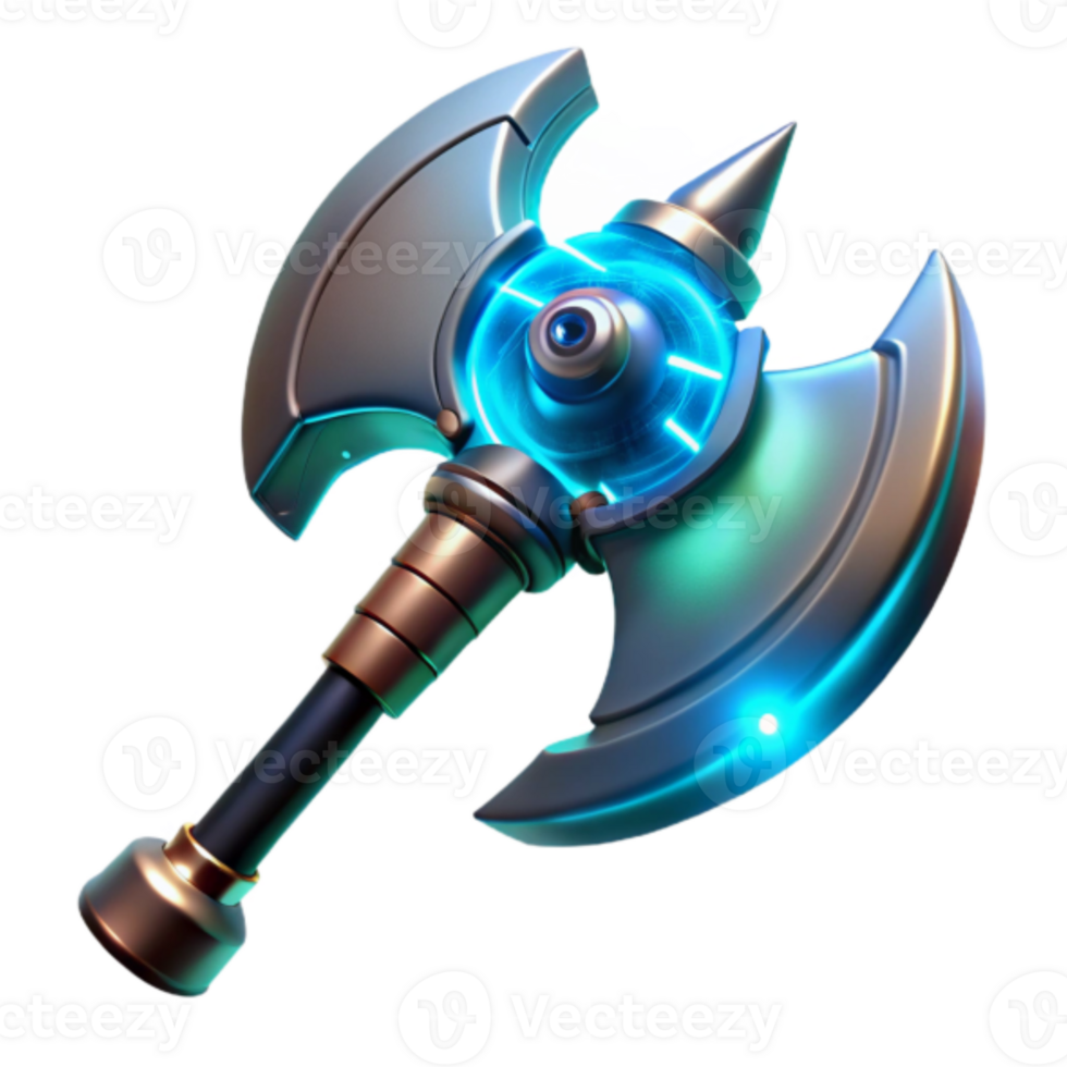 Cybernetic Battle Axe 3D Render Futuristic Weapon Game Asset png