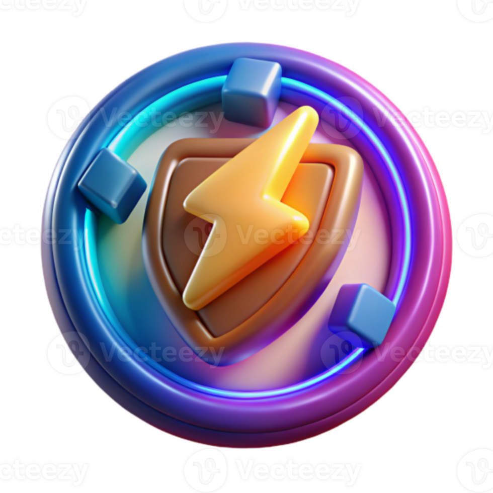 3D Render Neon Energy Shield Icon, Abstract Graphic Resource png