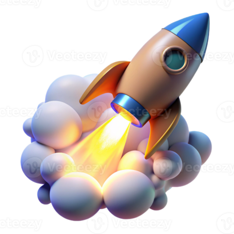 Cartoon Rocket Launching 3D Illustration A Blast Off into Innovation and Success png