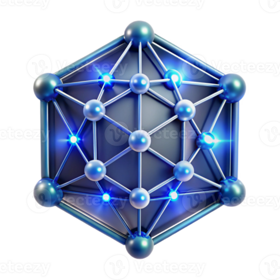 Blue 3D Geometric Network Illustration, Abstract Hexagonal Structure with Glowing Nodes png
