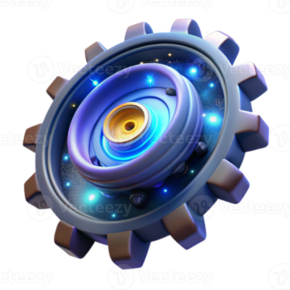 Glowing Gear 3D Render Abstract Background png