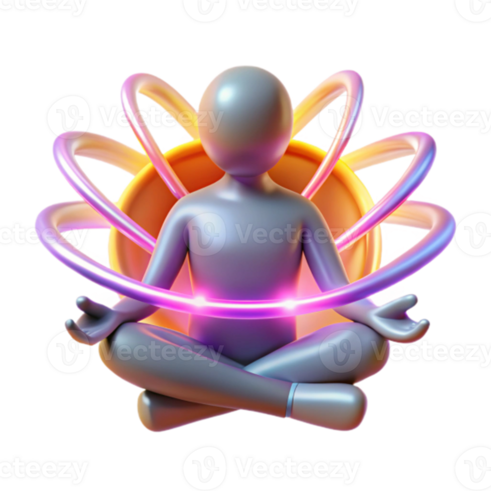 3D Illustration of Serene Figure in Lotus Position with Glowing Energy Aura png