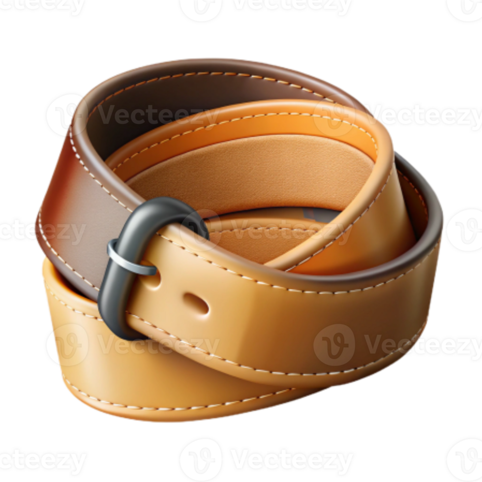 3D Render of a Rolled Leather Belt with Stitching png
