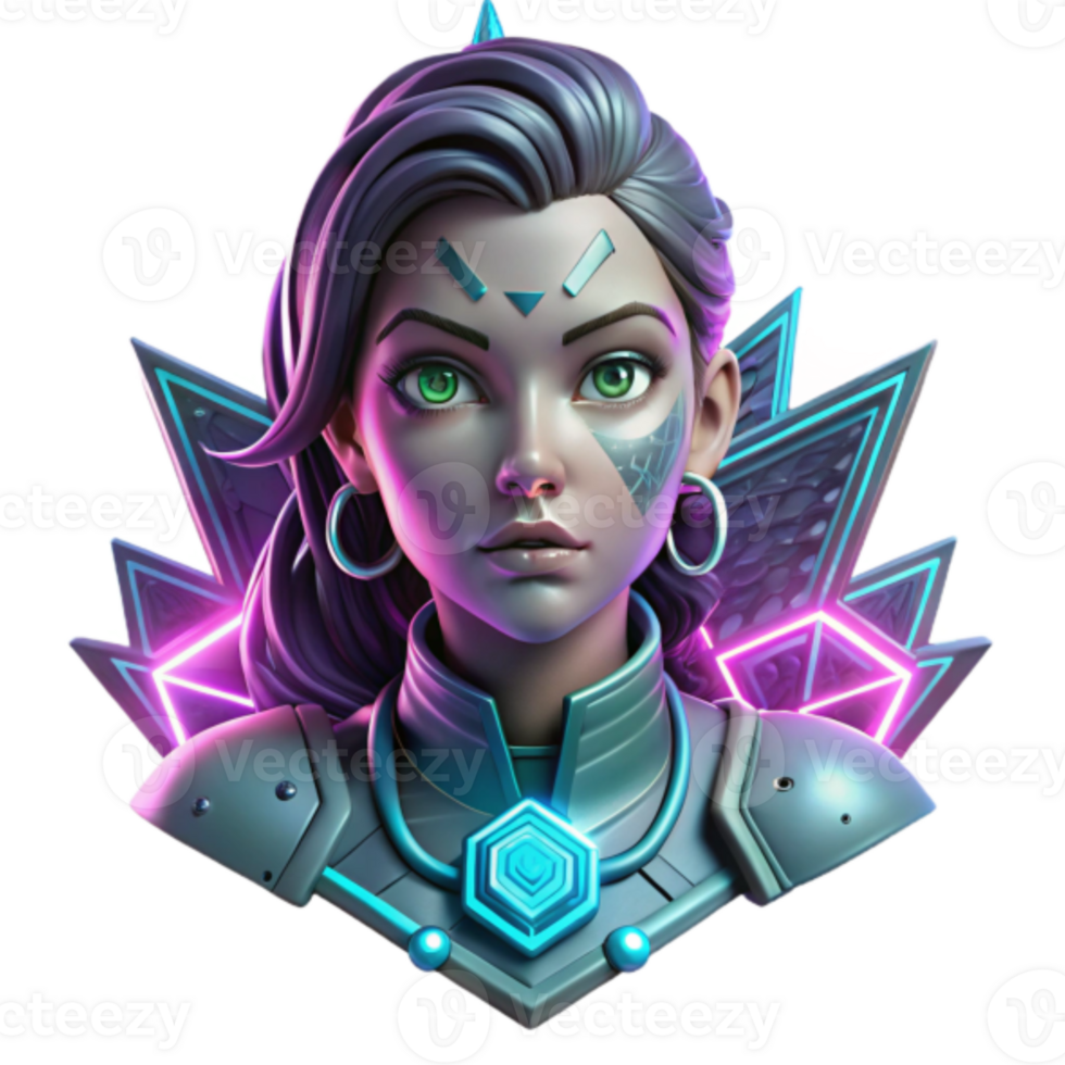 Futuristic Female Cyborg Bust 3D Render png