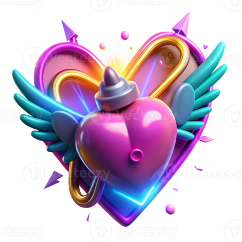 3D Render of a Winged Heart with Neon Accents png