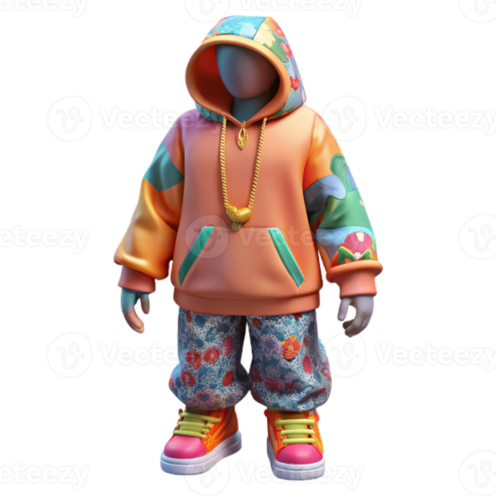 Colorful 3D Render of a Stylish Hoodie Outfit png