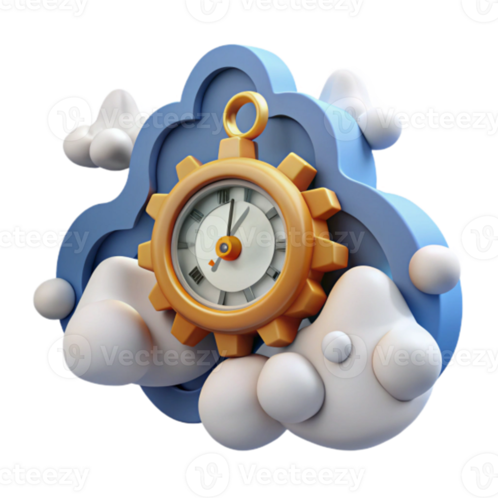 3D Render of Clock in Clouds Time Management Illustration png