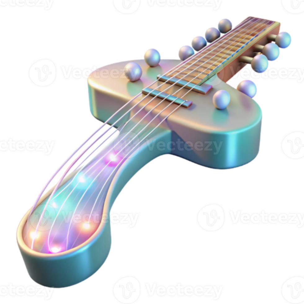 3D Render of a Futuristic Electric Guitar with Illuminated Strings png