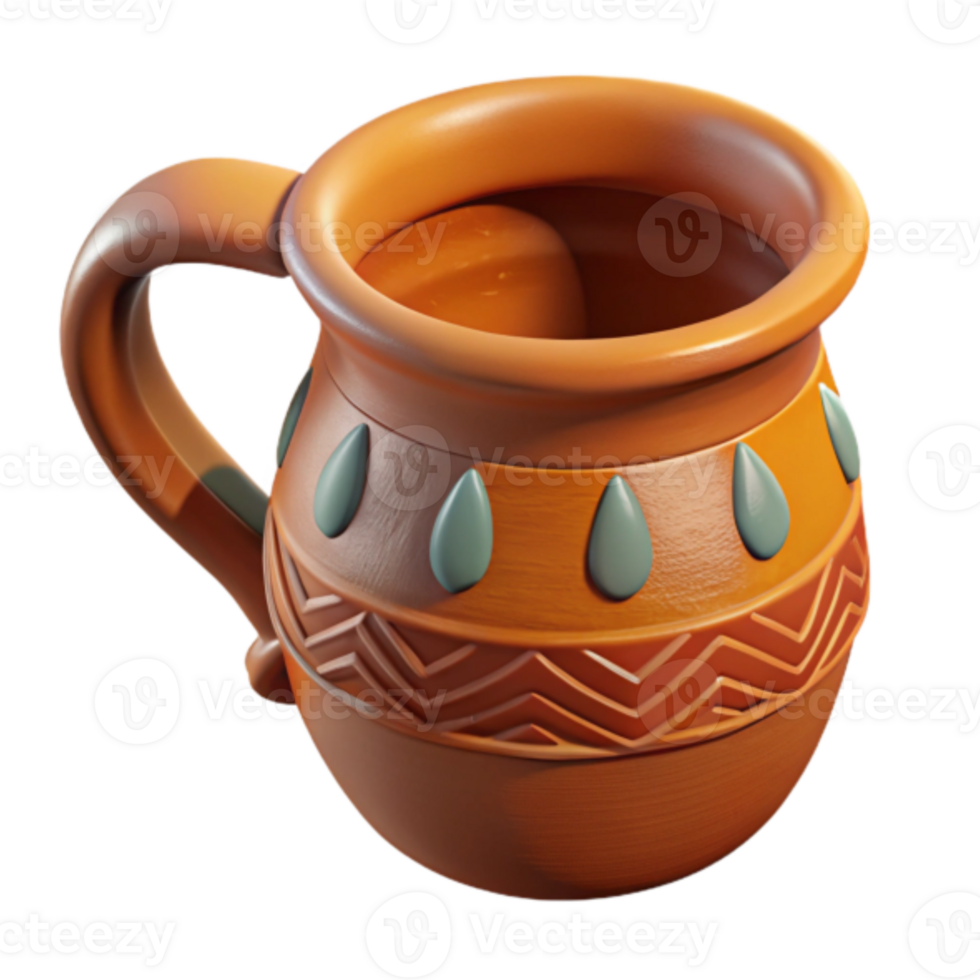 3D Render of a Rustic Clay Mug with Teal Accents png