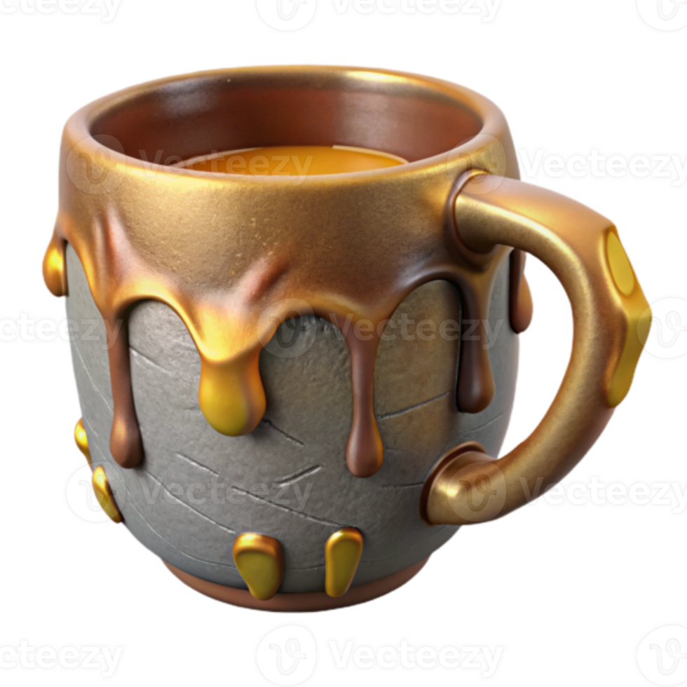 Golden Dripping Mug 3D Render Illustration - Stoneware Mug with Melted Gold Design png