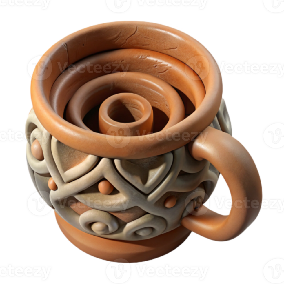 Intricate 3D Render of a Clay Mug with Celtic Knotwork Design png