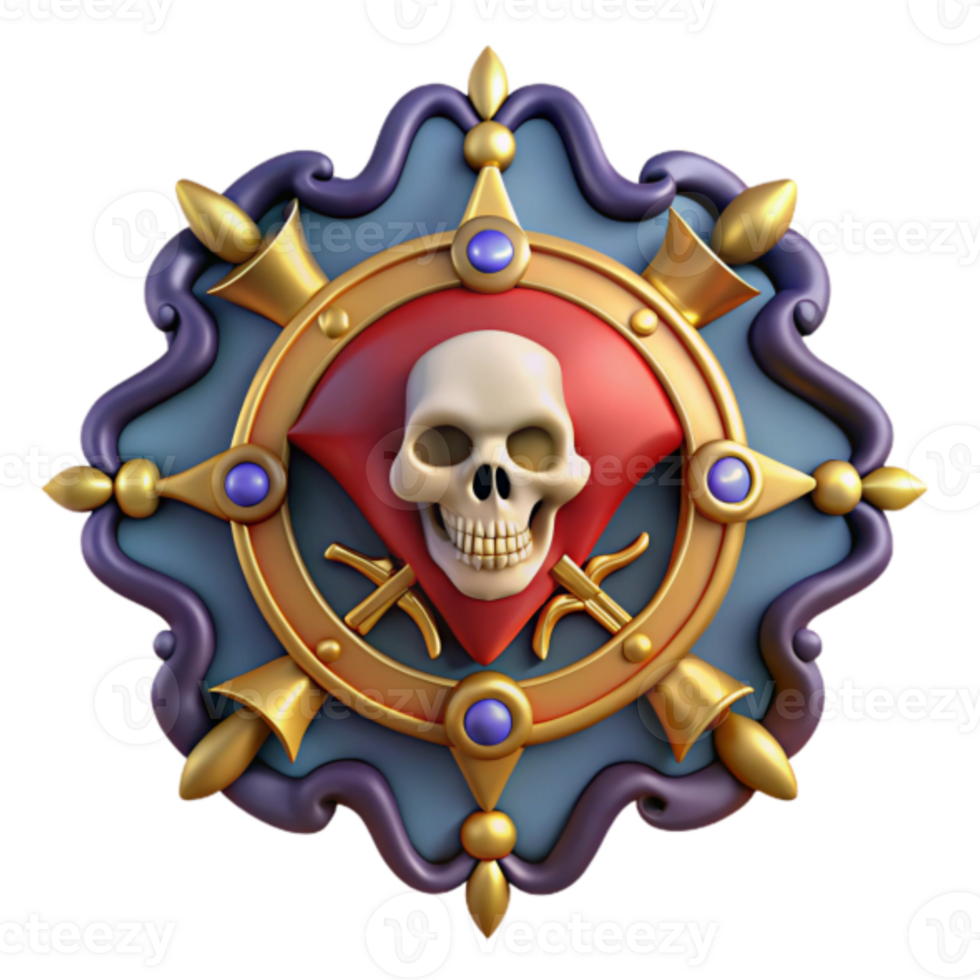 3D Skull Emblem Illustration Ornate Gold and Purple Fantasy Crest png