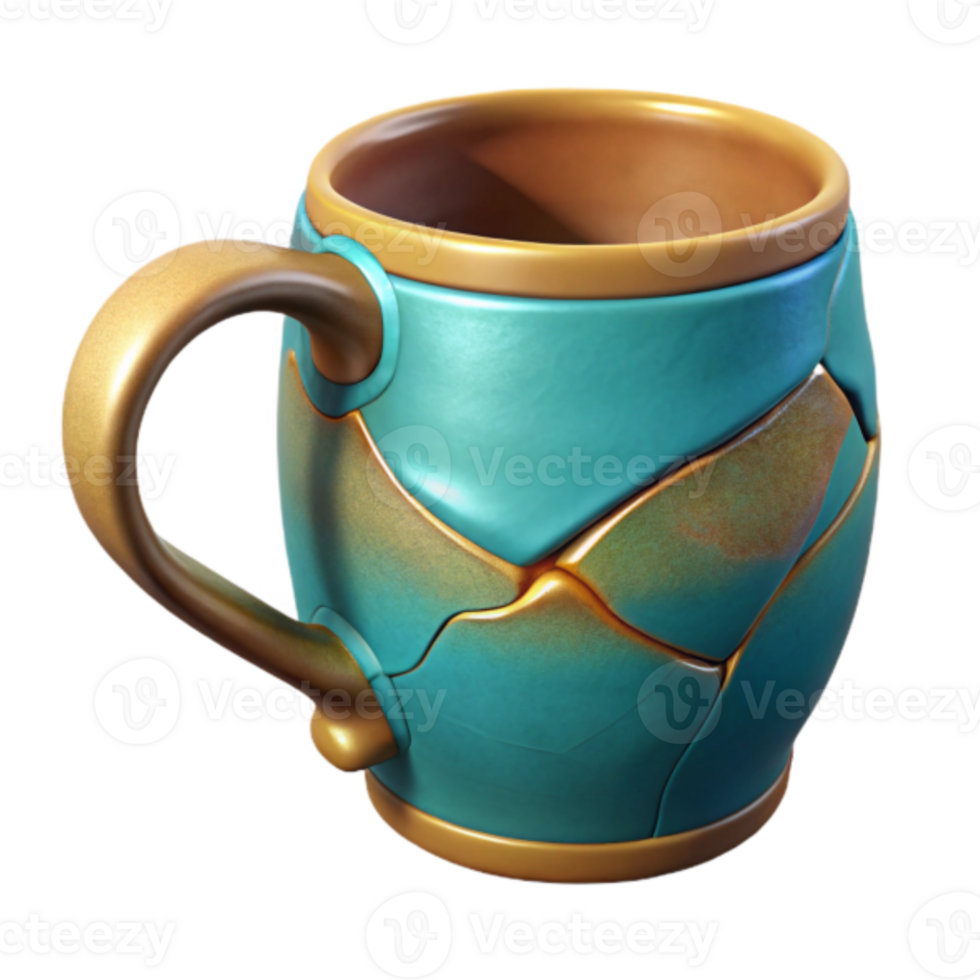 Teal and Gold 3D Render of a Decorative Mug png
