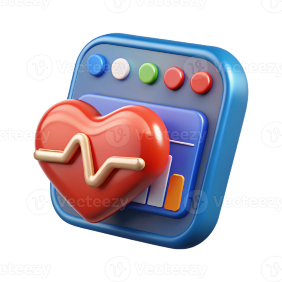 3D Render Heart Rate App Icon Illustration Health Monitoring App Interface Design png
