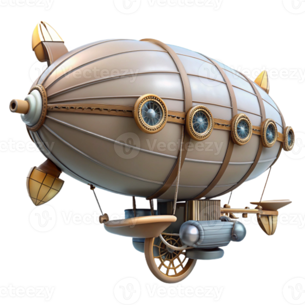 Steampunk Airship 3D Render Vintage Dirigible Illustration with Gold Accents png