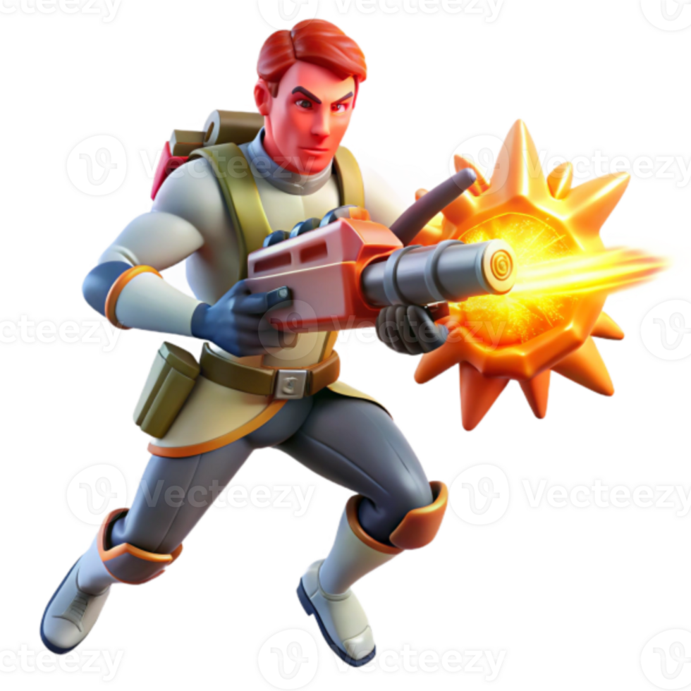 3D Render of Futuristic Soldier Firing Energy Weapon png