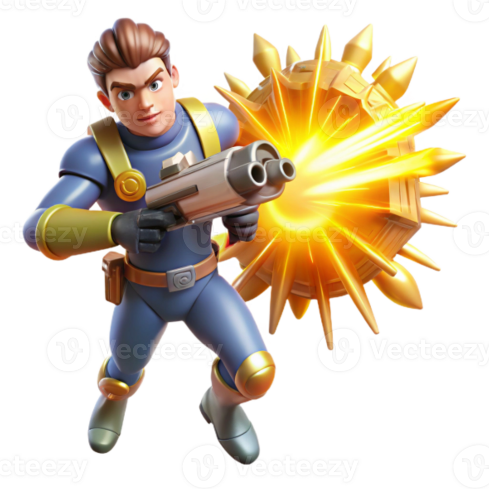 3D Illustration Futuristic Soldier Action Scene Energy Weapon Shield png