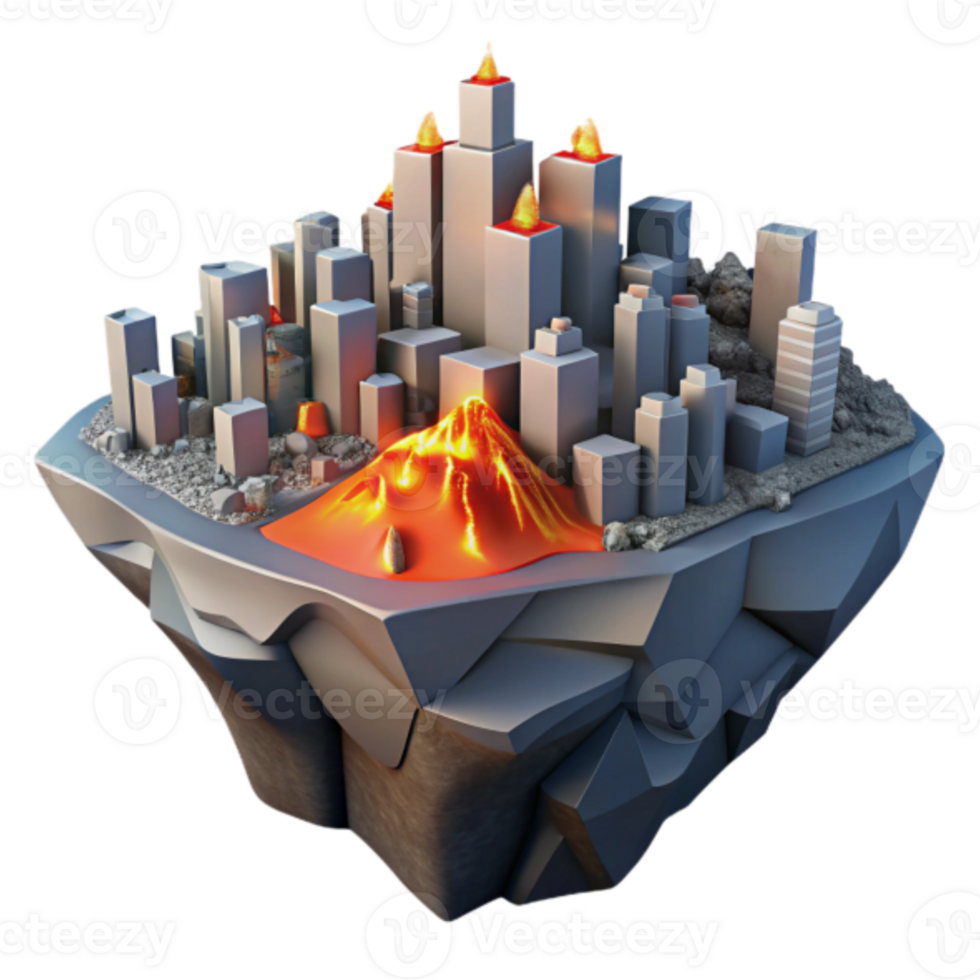 Volcanic Eruption 3D Cityscape Illustration Island Metropolis Under Siege png
