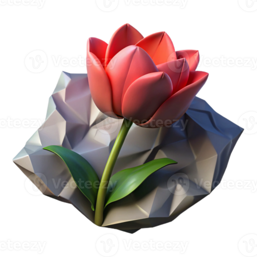 3D Render of a Red Tulip Emerging from Crumpled Paper png