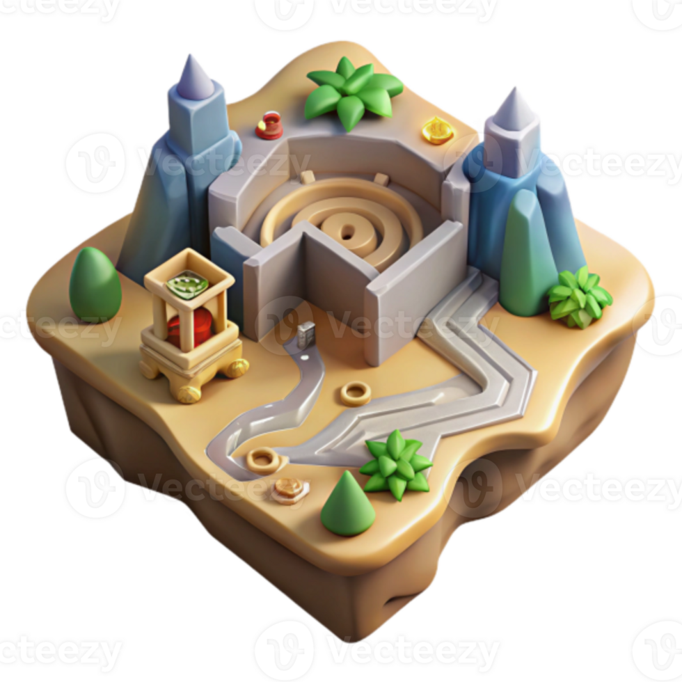 3D Stylized Island Game Asset Ancient Ruins, Maze, and Lush Vegetation png