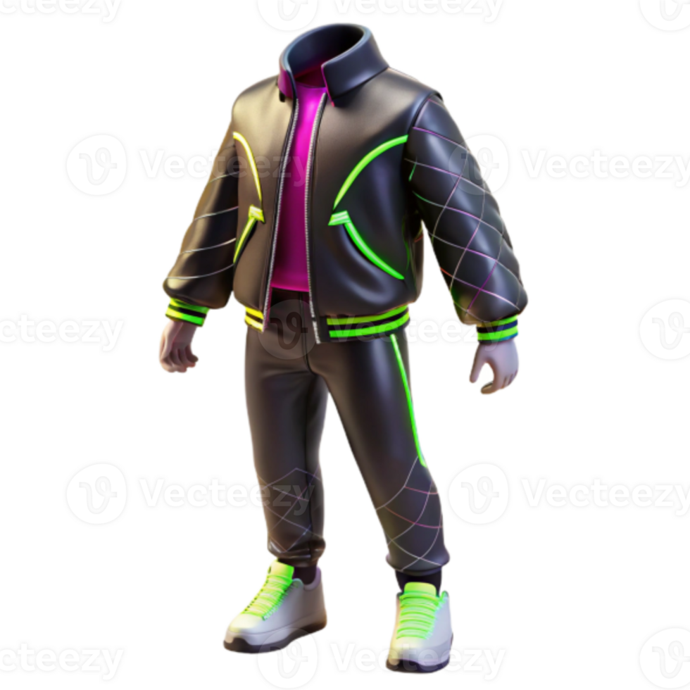 Neon 80s Retro 3D Render of a Stylish Outfit png