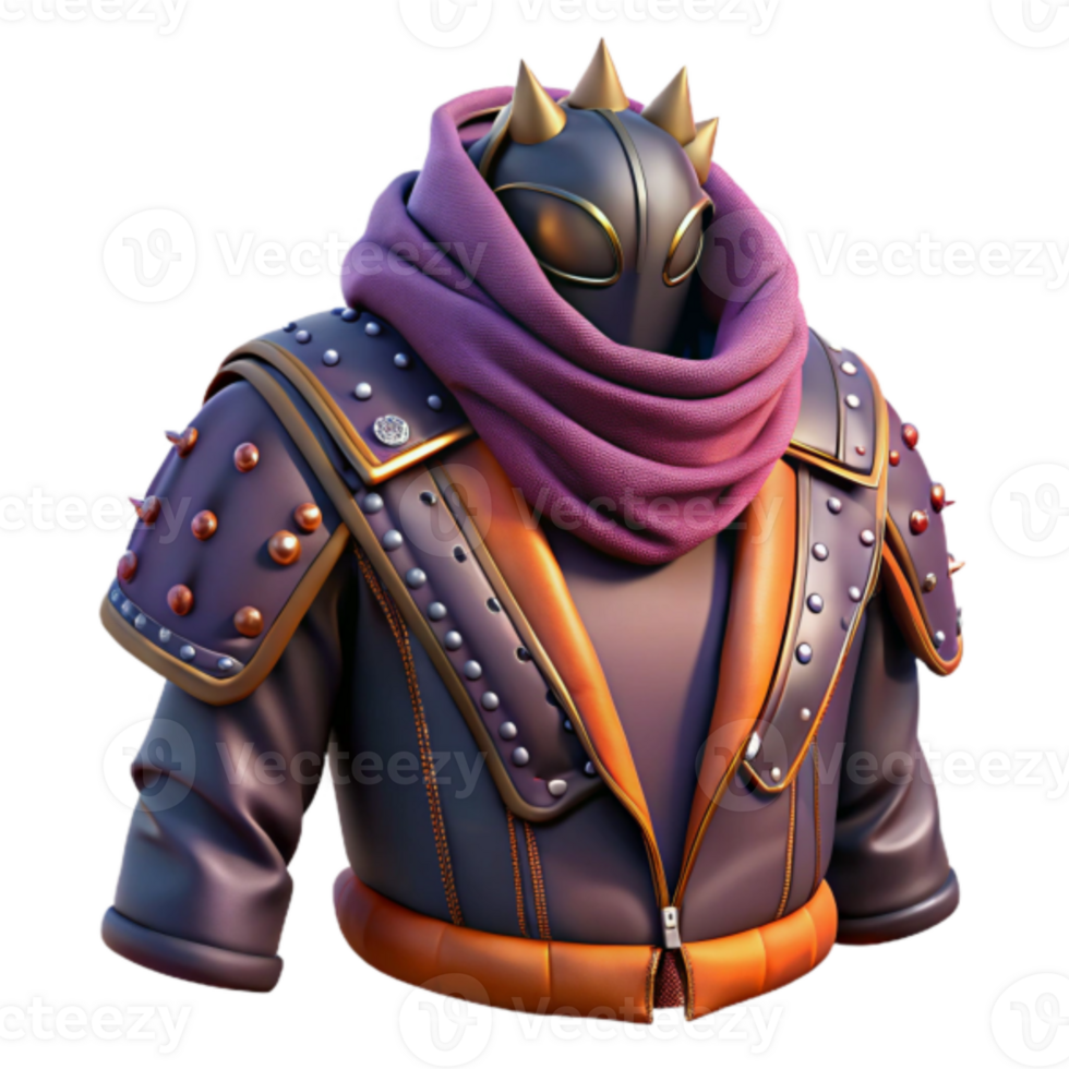 Spiked Leather Jacket 3D Render Fantasy Armor Design with Purple Scarf png