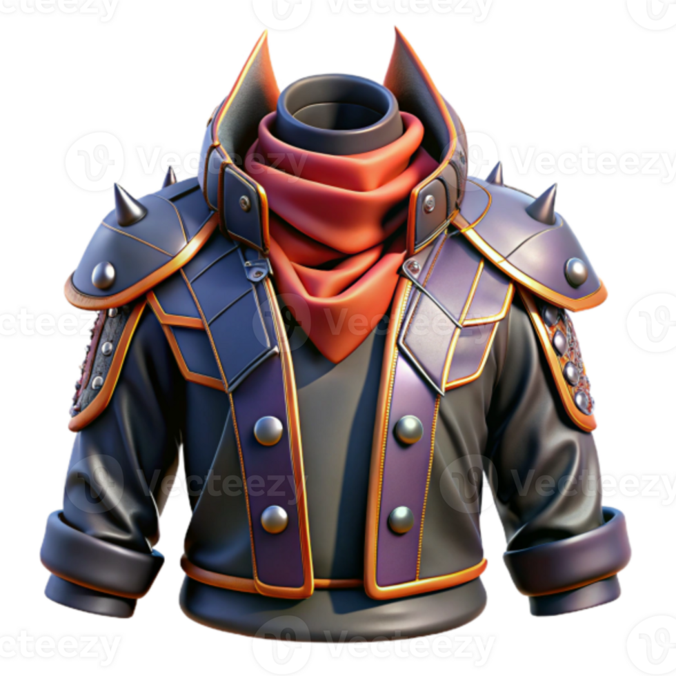 3D Render of a Spiked Studded Leather Jacket with a Scarf png