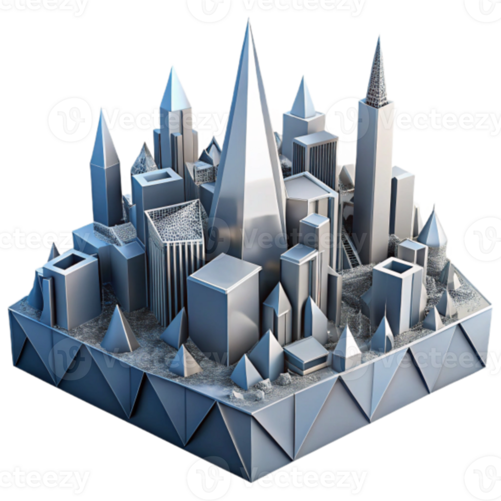 Abstract 3D Cityscape Illustration Futuristic Metallic Urban Landscape png