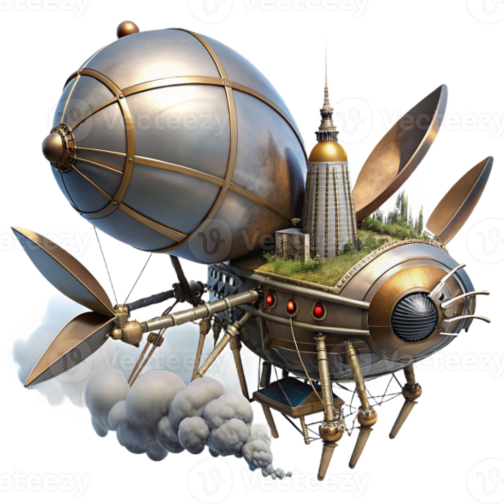 Steampunk Airship Insect 3D Illustration A Futuristic Mechanical Wonder png