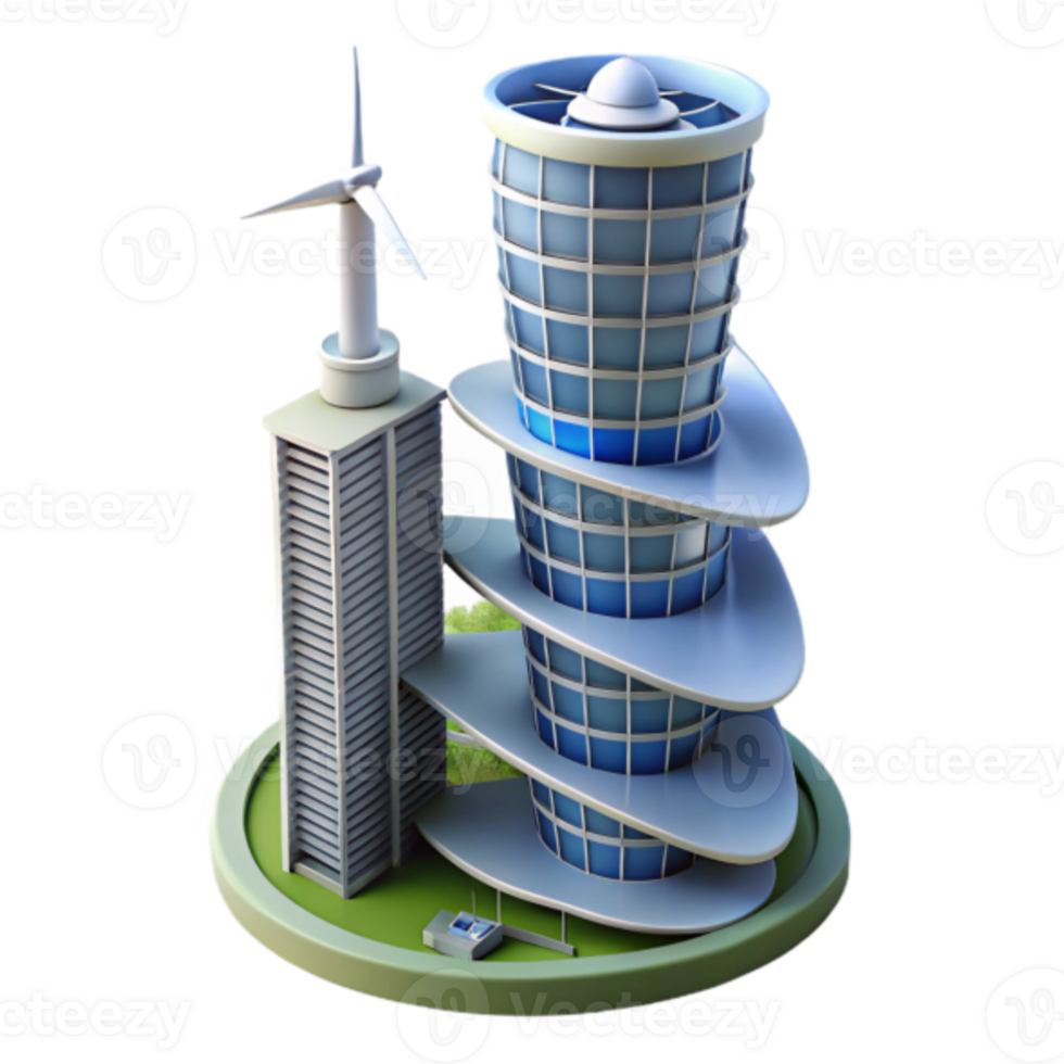 Futuristic Eco-Friendly Skyscraper 3D Illustration png