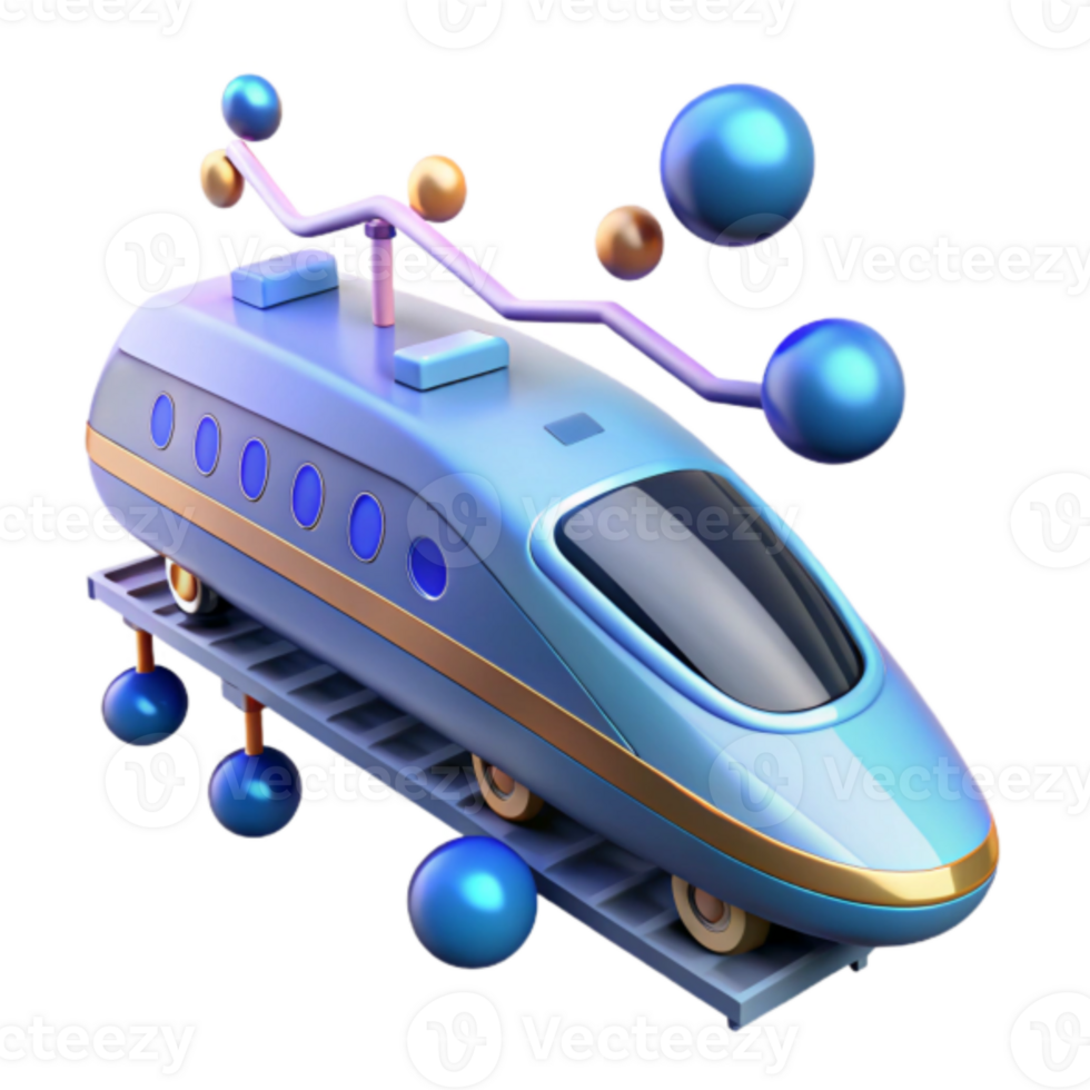 Futuristic 3D Train Illustration High-Speed Rail Design with Abstract Data Visualization png