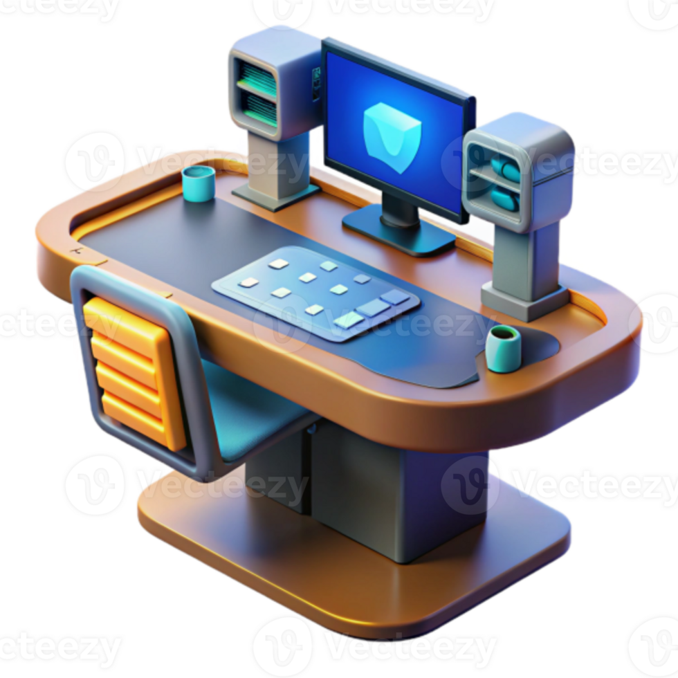 3D Illustration of a Modern Workstation Setup png
