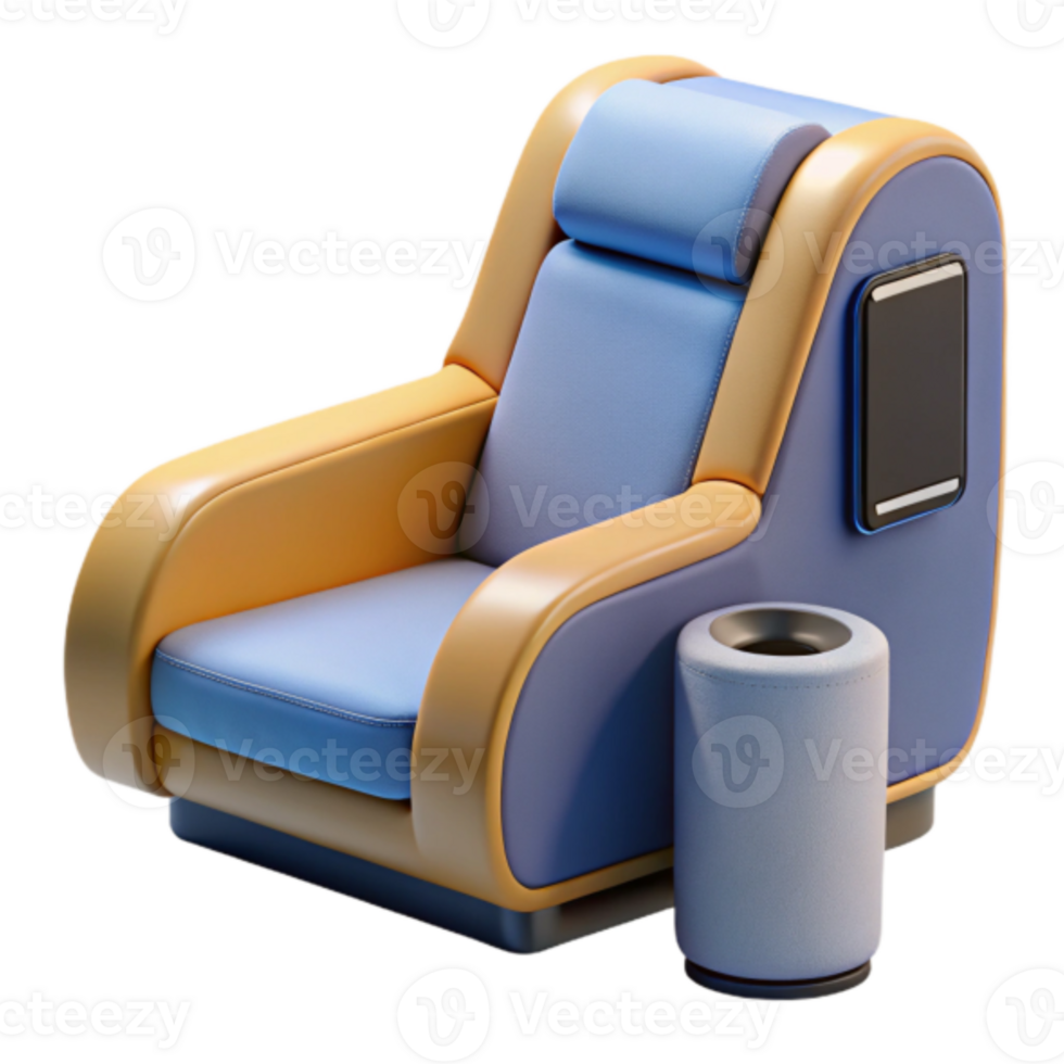 3D Render of Modern Armchair with Side Trash Can, Stylish Home Furniture Illustration png