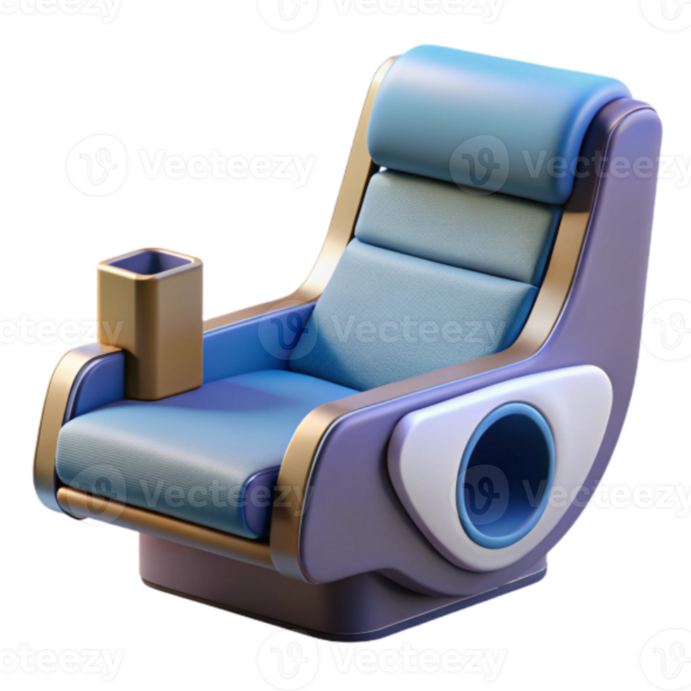 Futuristic 3D Render of a Comfortable Recliner Chair with Cup Holder png