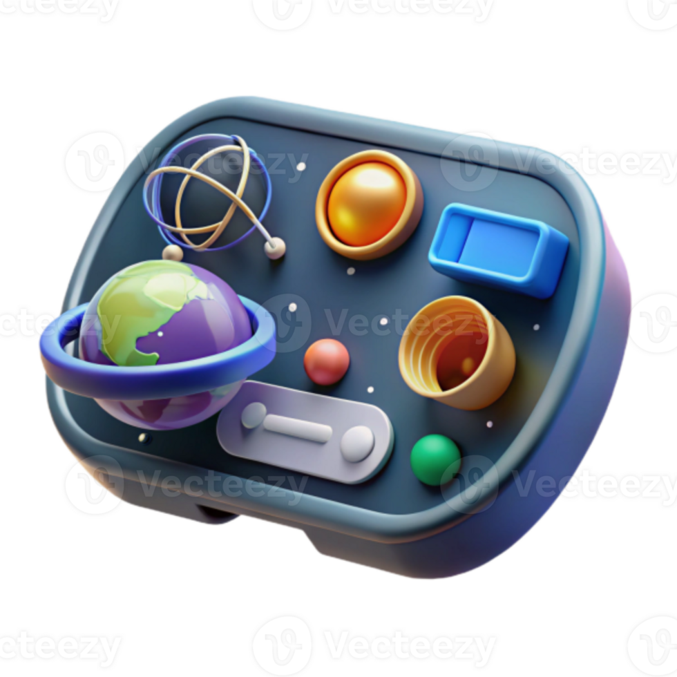 3D Render of a Futuristic Space Control Panel with Planetary Elements png