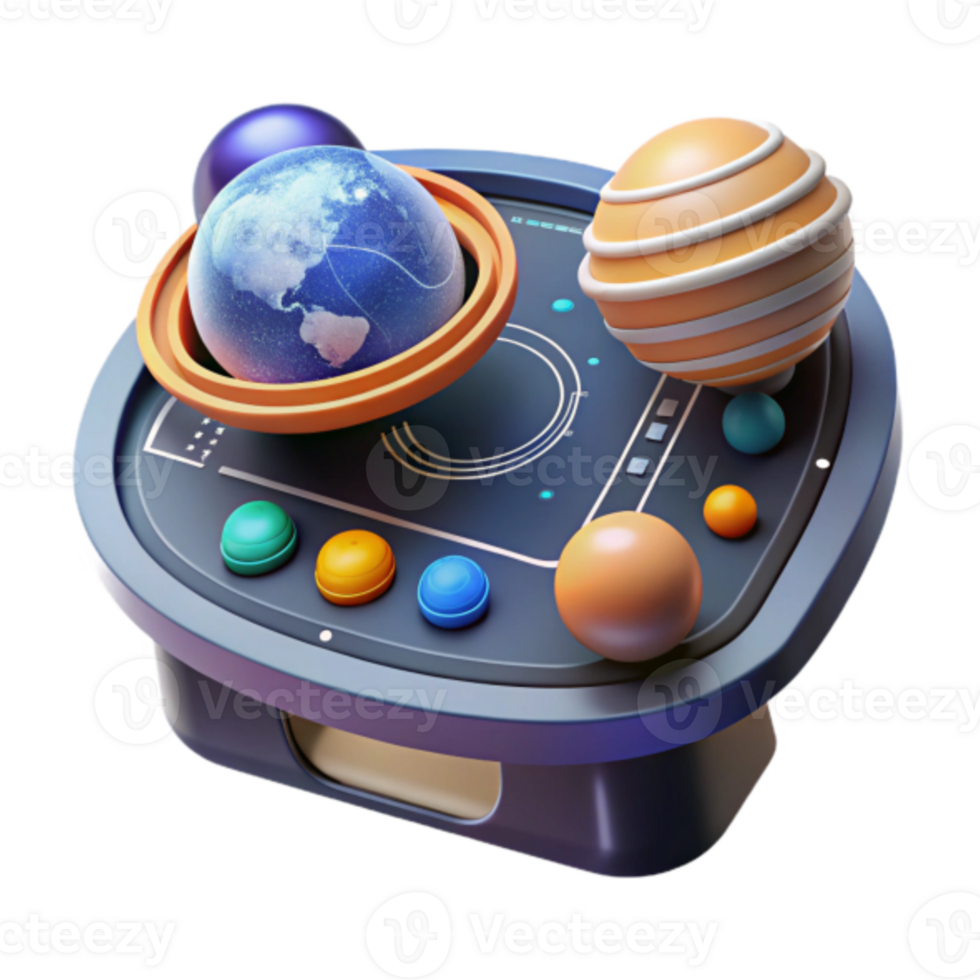 3D Render of Planetary System on Futuristic Control Panel png