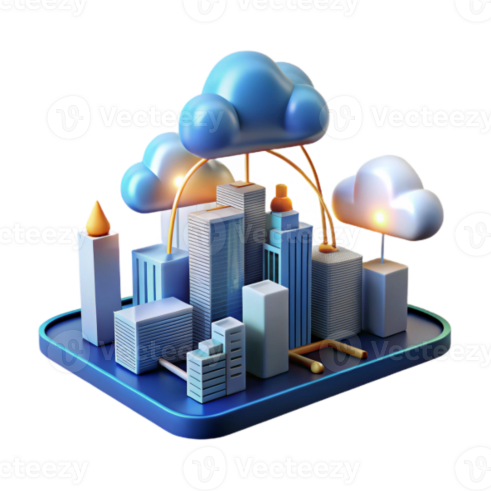 3D Illustration Cityscape Cloud Computing Network Digital Infrastructure png