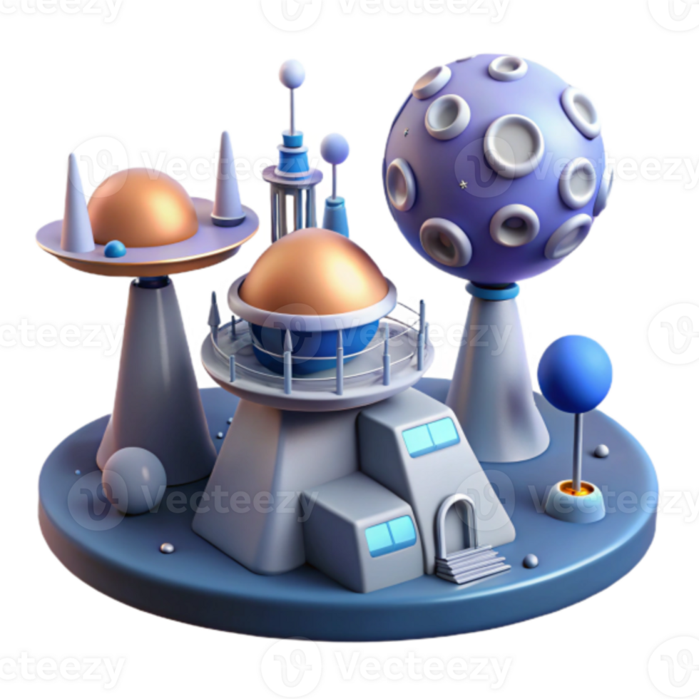 Futuristic Space Station 3D Render A Colorful, Cartoonish Lunar Base Illustration png