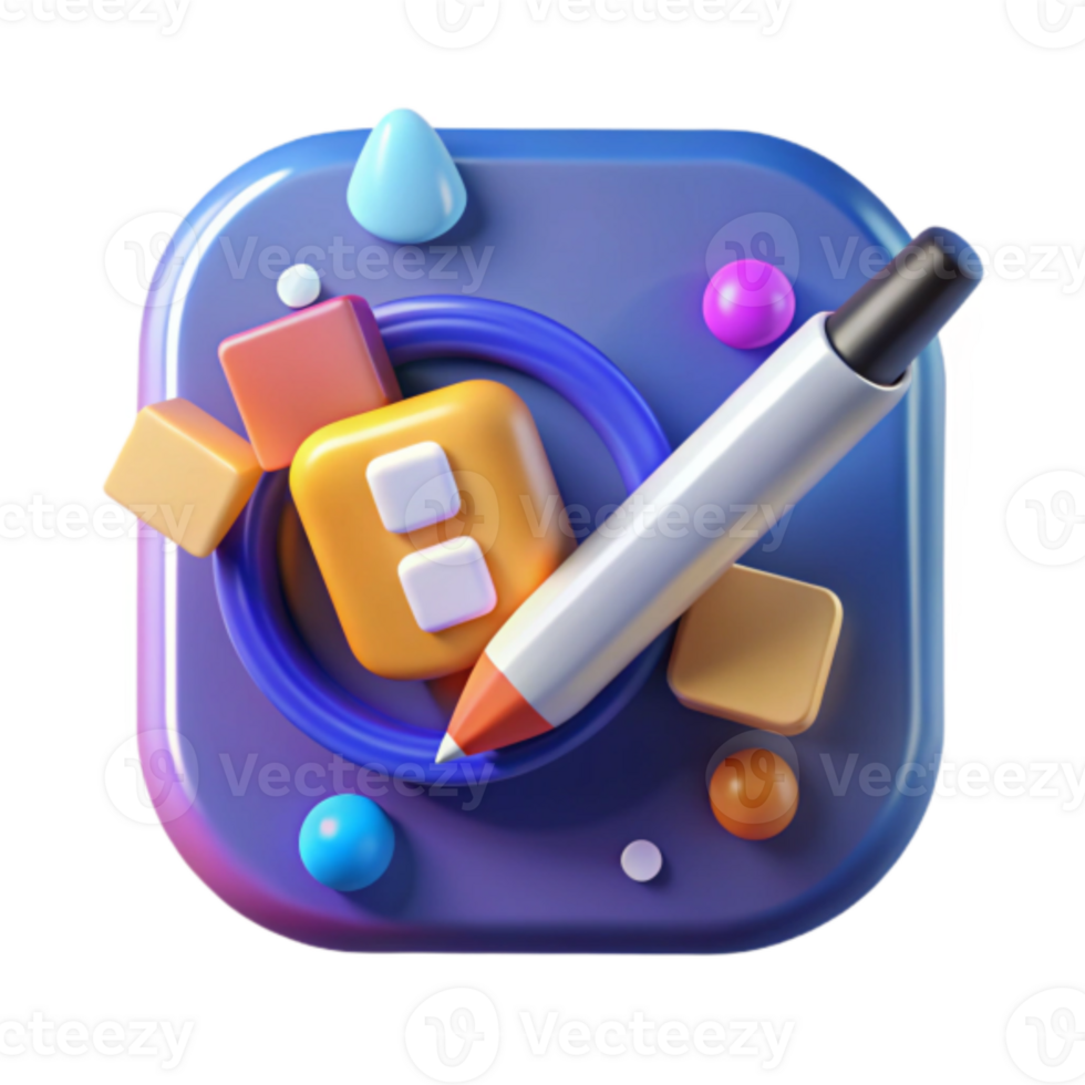 Vibrant 3D App Icon Illustration Colorful Design Elements and Stylus png
