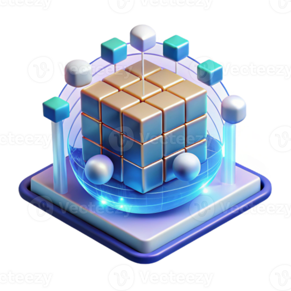 3D Illustration of a Cube Puzzle in a Futuristic Setting png