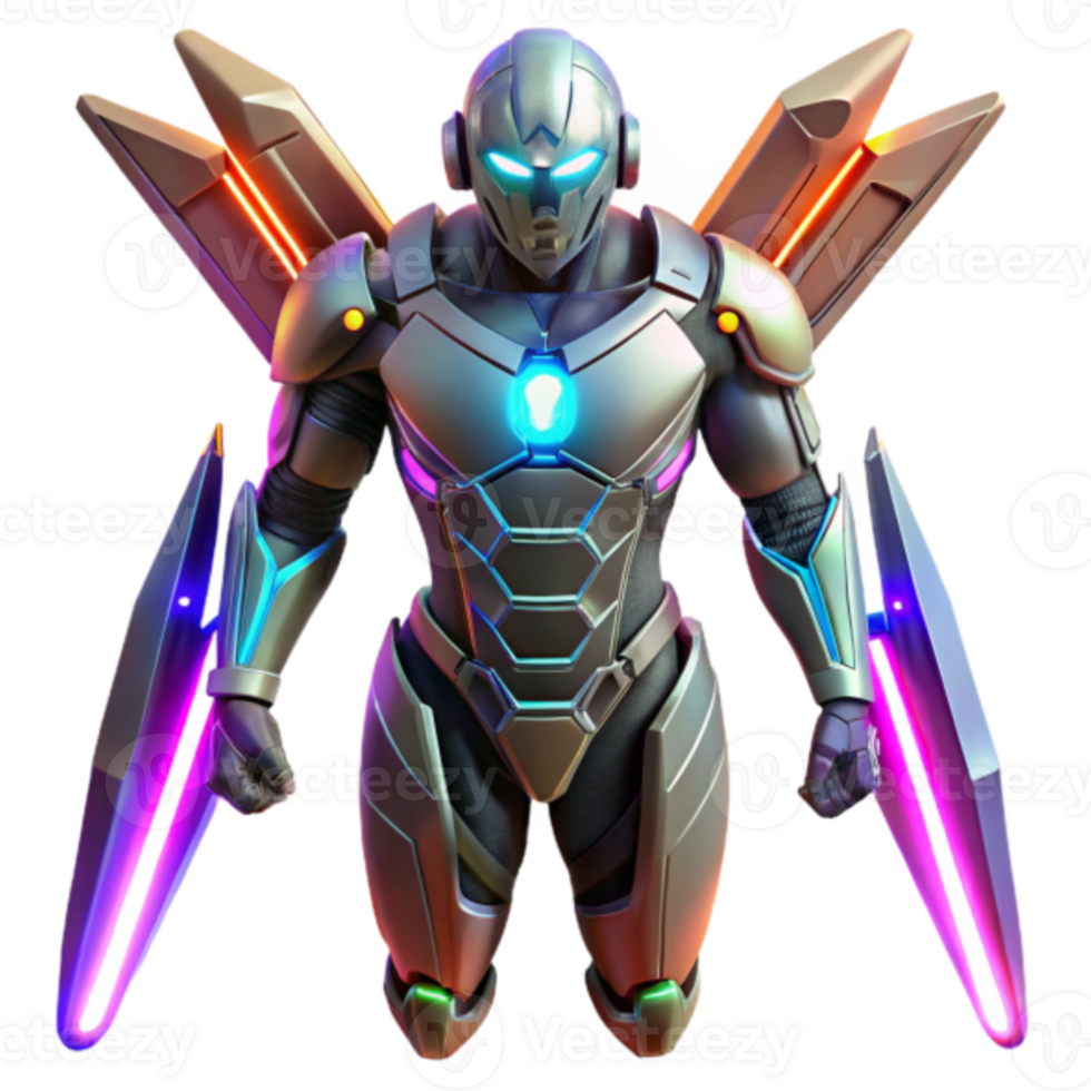 Cybernetic Armor Warrior 3D Render Futuristic Sci-Fi Robot Illustration png