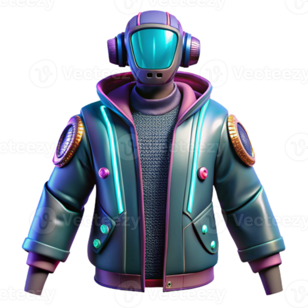 Neon Retro 3D Render of a Futuristic Jacket and Helmet png