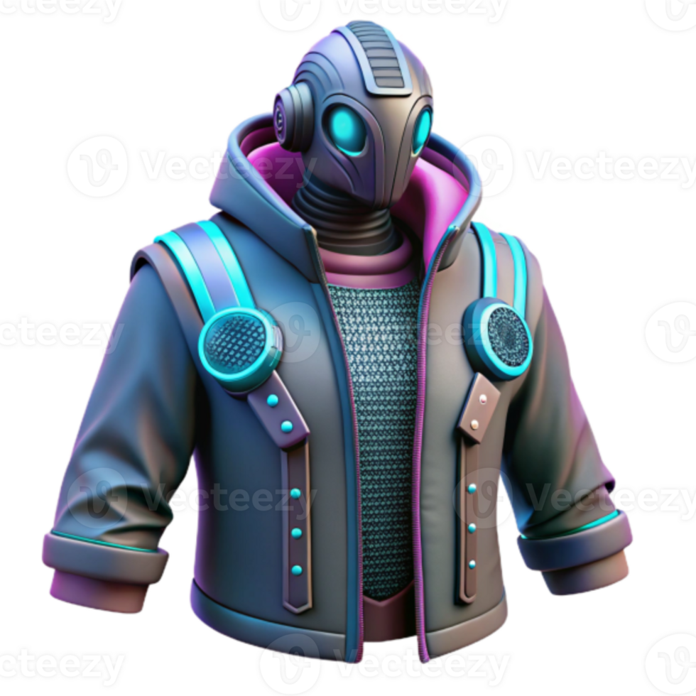 Cyberpunk Robot 3D Model Render Neon Jacket Futuristic Illustration png