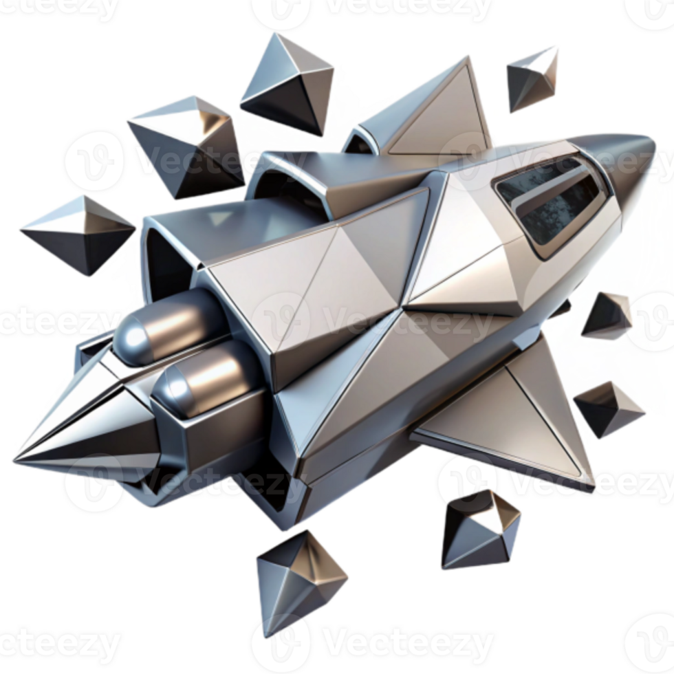 Futuristic Spaceship 3D Render Geometric Design Silver png