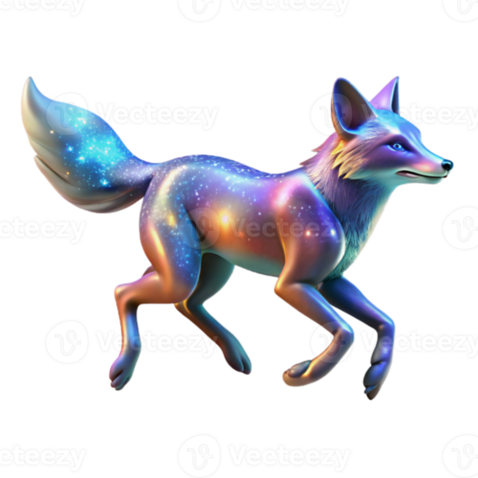 Cosmic Fox Illustration A 3D Render of a Galaxy-Themed Fox png