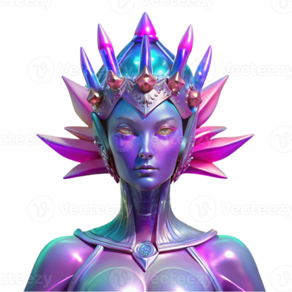 Iridescent Goddess 3D Render Fantasy Queen with Colorful Crown png